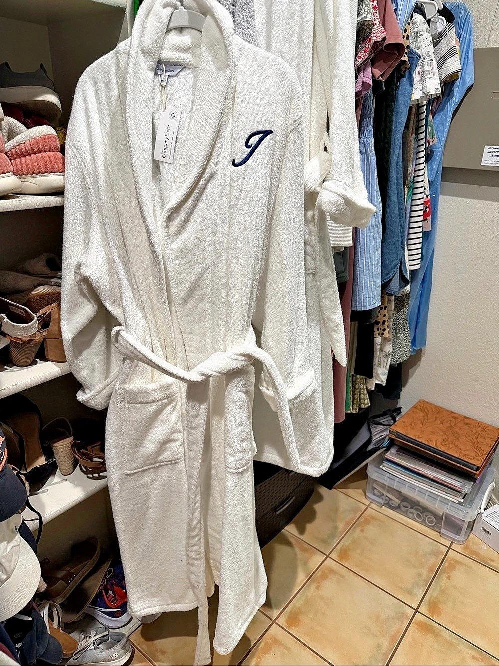The Company Store Company Cotton Men's Long Robe Long Robe White Large